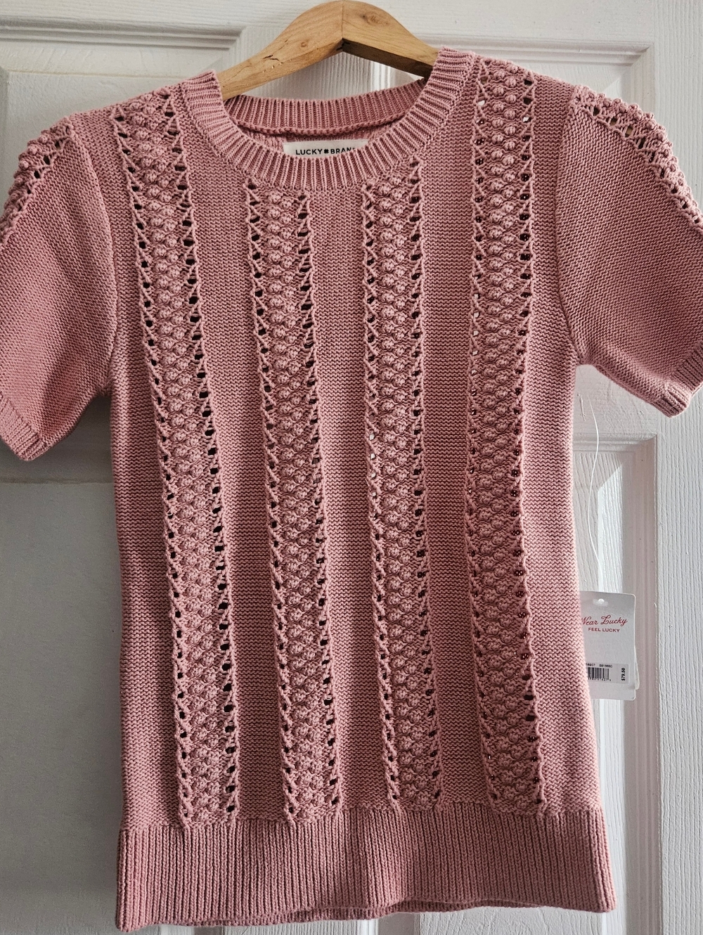 Lucky Brand Dusty Rose Short-Sleeve Knit Crewneck Sweater
